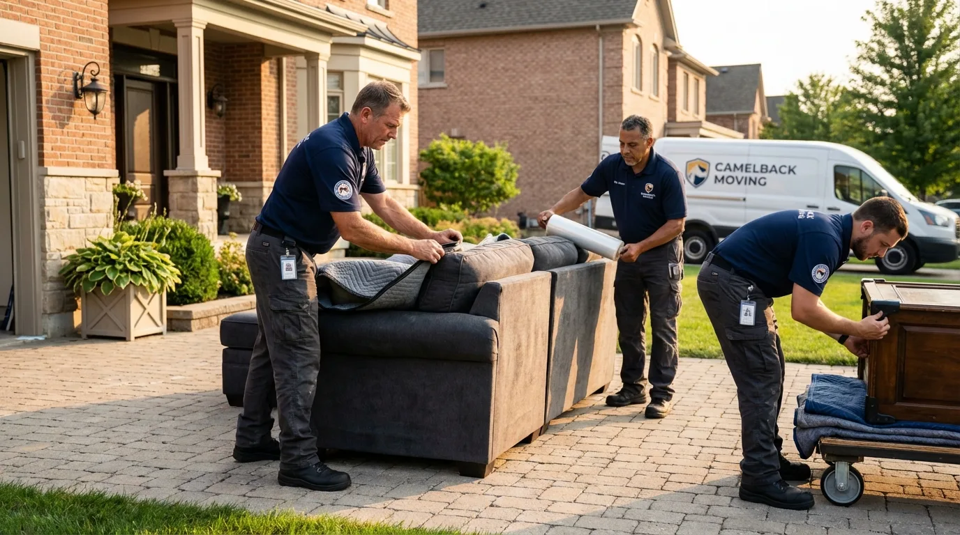 Large estate moving crew wrapping furniture in Newbury, NH