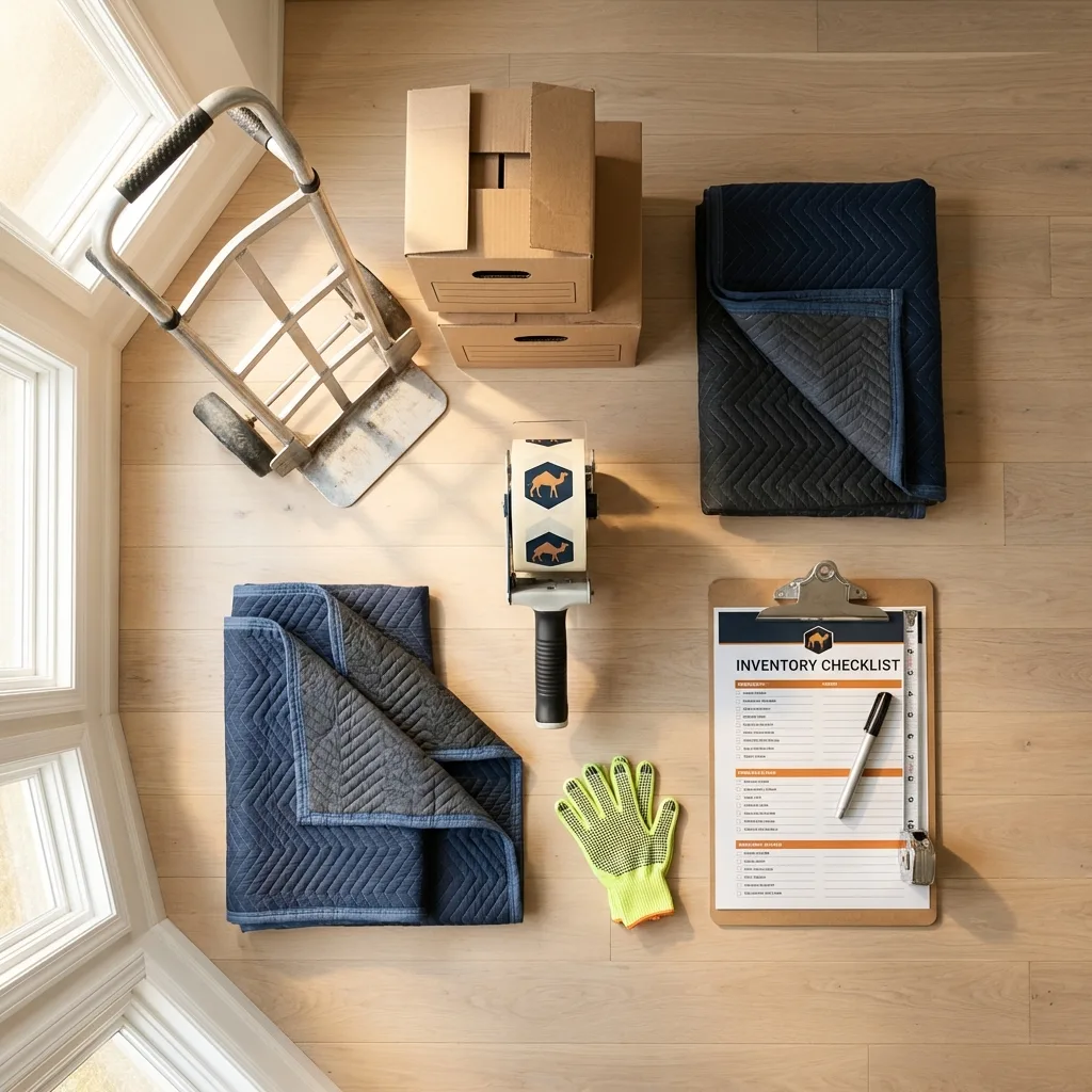 Professional moving supplies and packing materials layout for Newbury residential relocations
